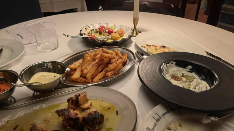Greek food at Maza restaurant in Mayfair, London. Photo taken by Rianne Shlebak.